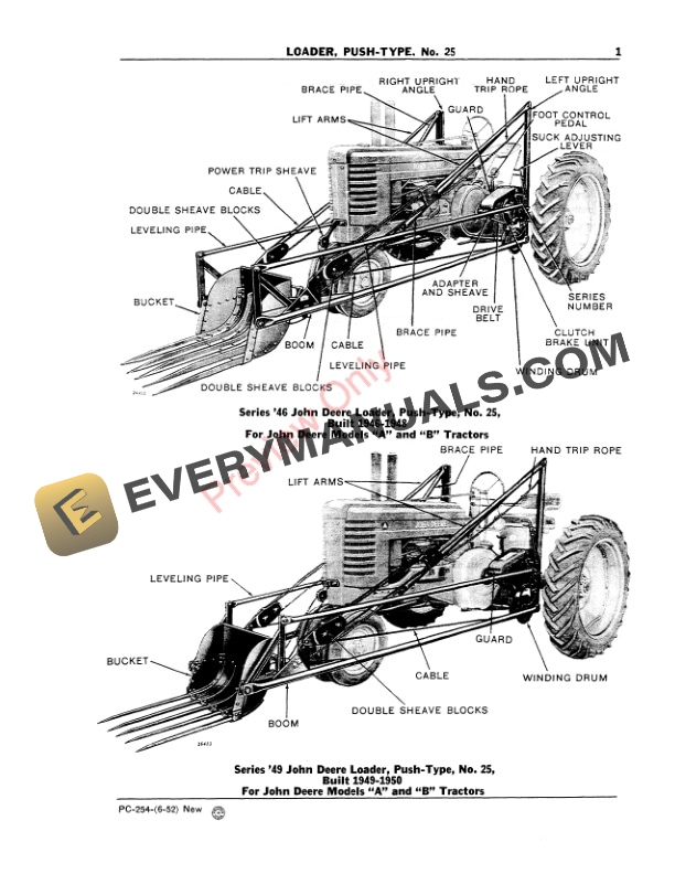 John Deere No. 25 Push-Type Loader Parts Catalog PC254 01JUN52-3