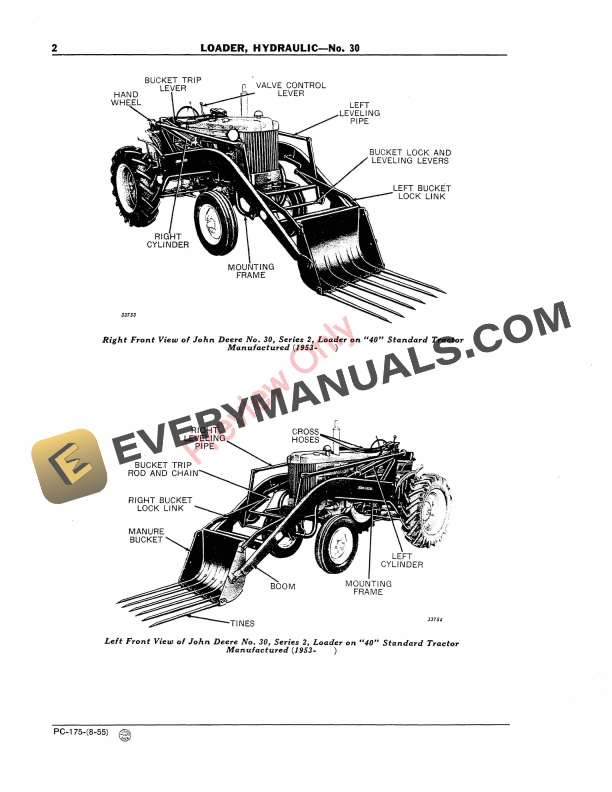 John Deere No. 30 Hydraulic Loader Parts Catalog PC175 01AUG55-4
