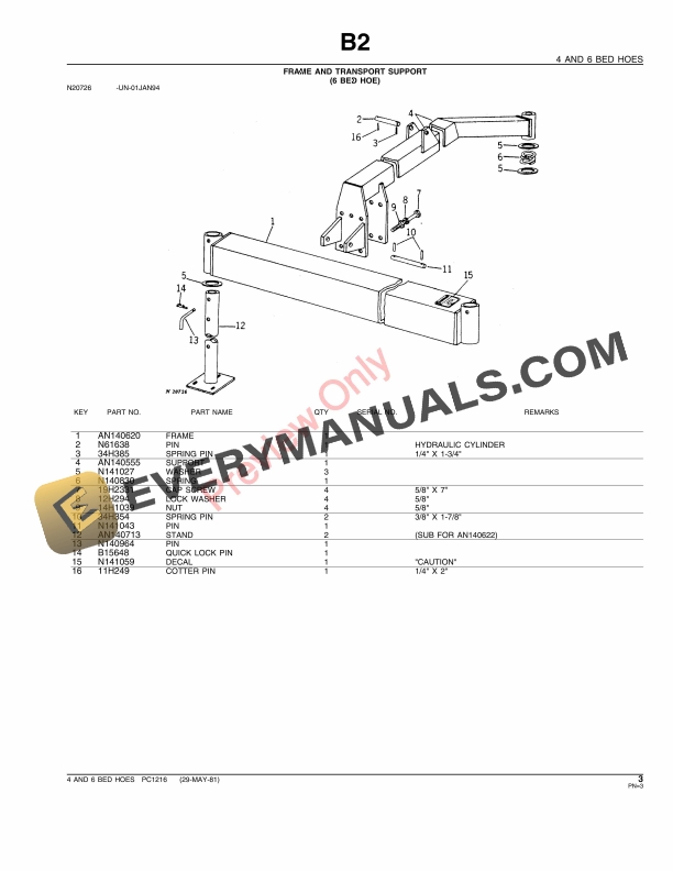John Deere No. 4, No. 6 Bed Hoes Parts Catalog PC1216 29MAY81-5