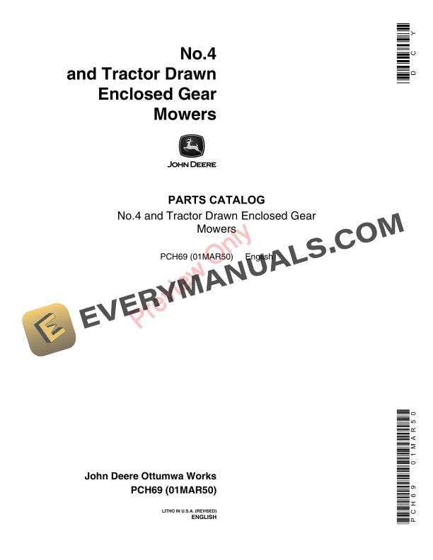 John Deere No. 4 and Tractor Drawn Enclosed Gear Mowers Parts Catalog PCH69 01MAR50-1