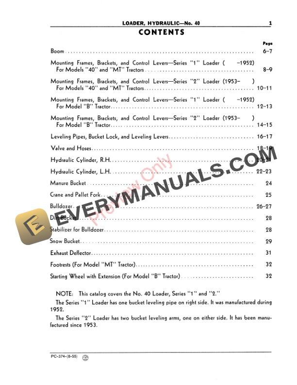 John Deere No. 40 Hydraulic Loader, Series 1 and 2 Parts Catalog PC374 01AUG53-3