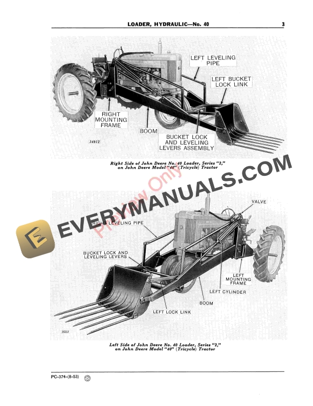 John Deere No. 40 Hydraulic Loader, Series 1 and 2 Parts Catalog PC374 01AUG53-5