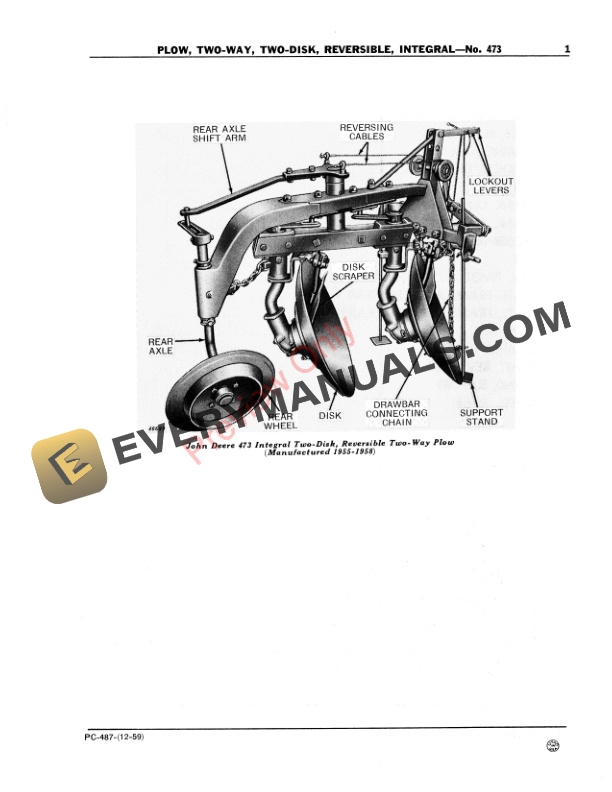 John Deere No. 473 Two-Way Two-Disk Reversible Integral Plow Parts Catalog PC487 01DEC59 4 John Deere No. 473 Two-Way Two-Disk Reversible Integral Plow Parts Catalog PC487 01DEC59-3