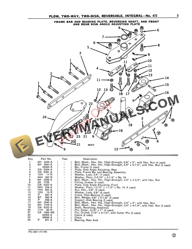 John Deere No. 473 Two-Way Two-Disk Reversible Integral Plow Parts Catalog PC487 01DEC59 6 John Deere No. 473 Two-Way Two-Disk Reversible Integral Plow Parts Catalog PC487 01DEC59-5