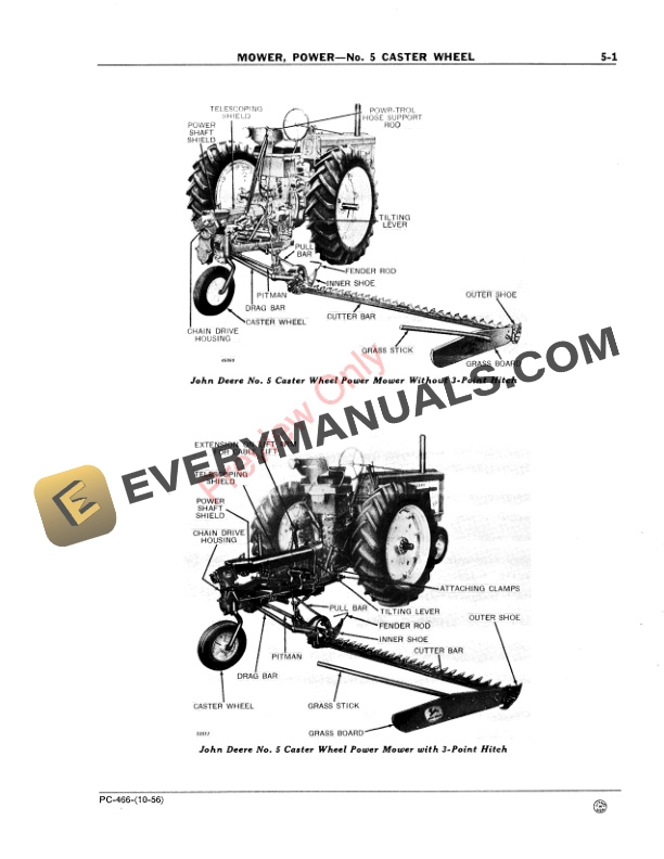 John Deere No. 5 Caster-Wheel Power Mower Parts Catalog PC466 01OCT56-3