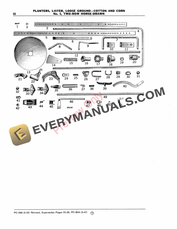 John Deere No. 5 Lister Loose Ground Planter Parts Catalog PC258 01JUN52-4