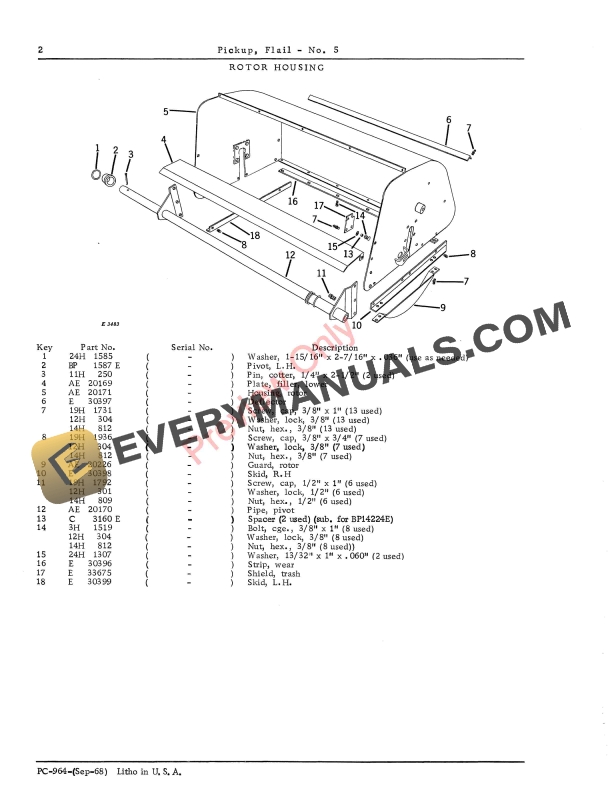 John Deere No. 5 Pickup Flail Parts Catalog PC964 01SEP68-4