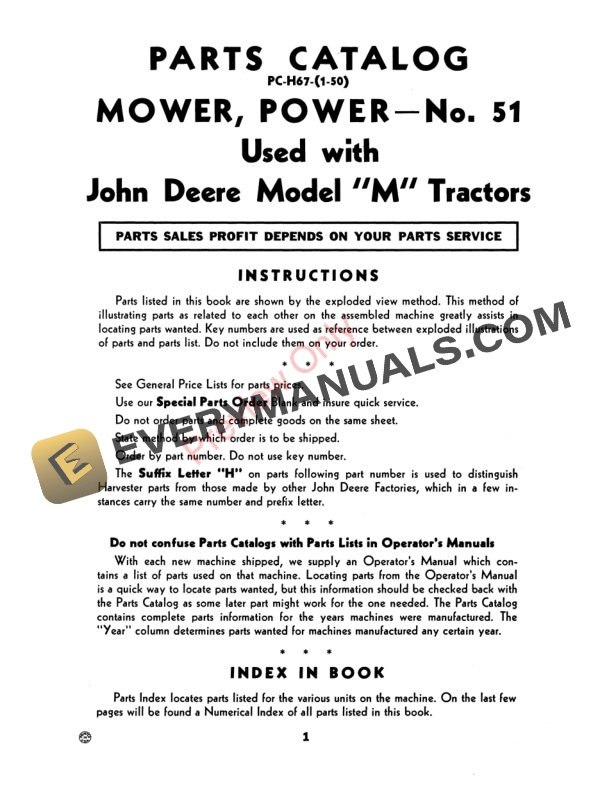 John Deere No. 51 Power Mower Parts Catalog PCH67 01JAN50 4 John Deere No. 51 Power Mower Parts Catalog PCH67 01JAN50-3