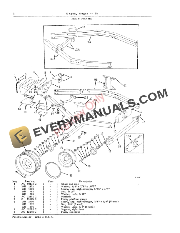 John Deere No. 68 Auger Wagon Parts Catalog PC780 01APR67-4