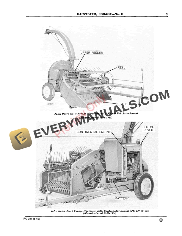 John Deere No. 8 Forage Harvester Parts Catalog PC381 01MAY62 6 John Deere No. 8 Forage Harvester Parts Catalog PC381 01MAY62-5