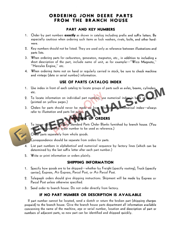 John Deere No. 8 Integral Field Cultivator Parts Catalog PC274 01SEP52-4
