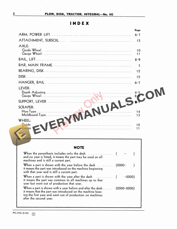 John Deere No. H2 Integral Disk Tractor Plow Parts Catalog PC270 01SEP52 PDF 11 John Deere No. H2 Integral Disk Tractor Plow Parts Catalog PC270 01SEP52-4
