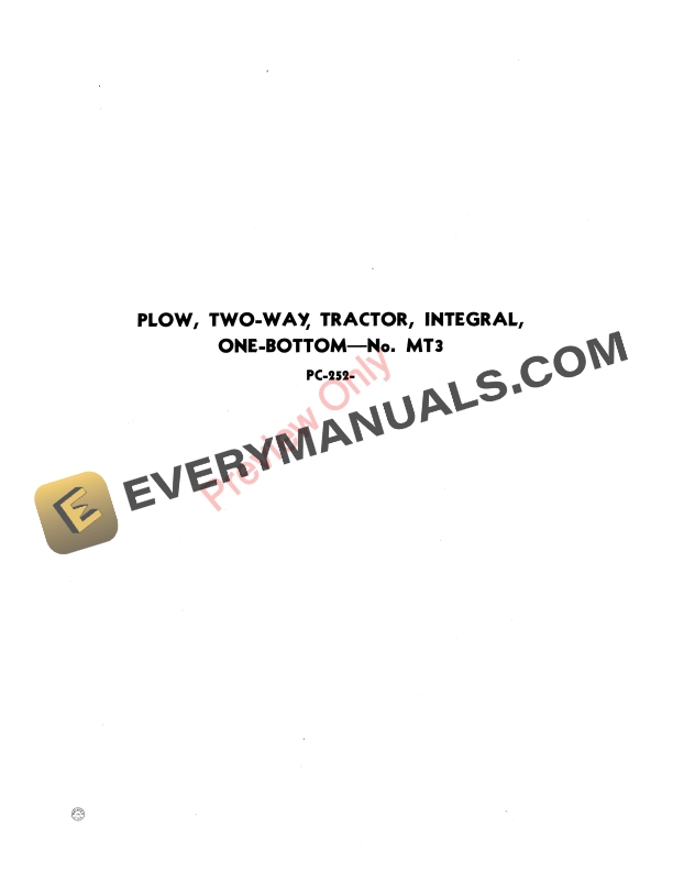 John Deere No. MT3 Two-Way Integral Tractor Plow – One Bottom Parts Catalog PC252 01JUN52-1