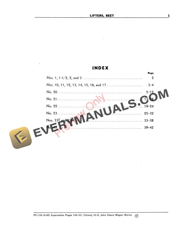 John Deere No.1, 1-12, 10, 11, 12, 13, 14, 15, 16, 17, 2, 20, 21, 22 23, 3, 33M, 33T and 43 Beet Lifters Parts Catalog PC124 01AUG50-5