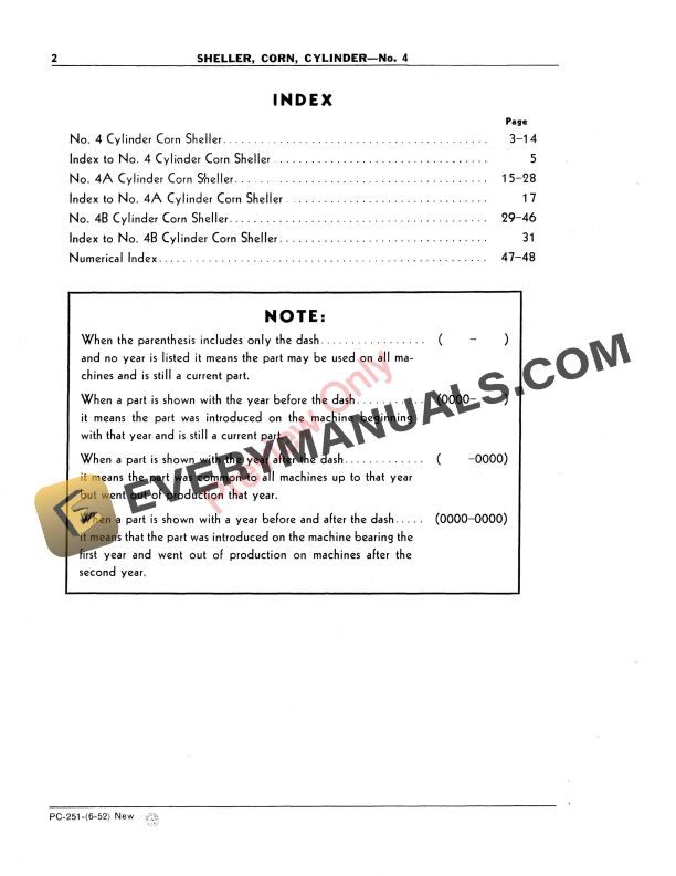 John Deere Nos. 4, 4A, 4B Cylinder Corn Shellers Parts Catalog PC251 01JUN52-4