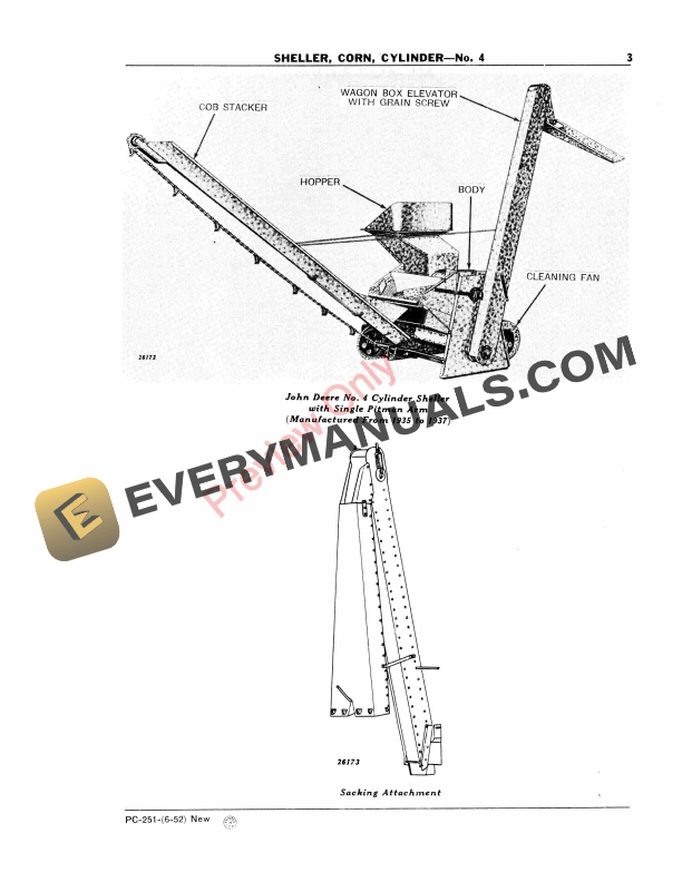 John Deere Nos. 4, 4A, 4B Cylinder Corn Shellers Parts Catalog PC251 01JUN52-5
