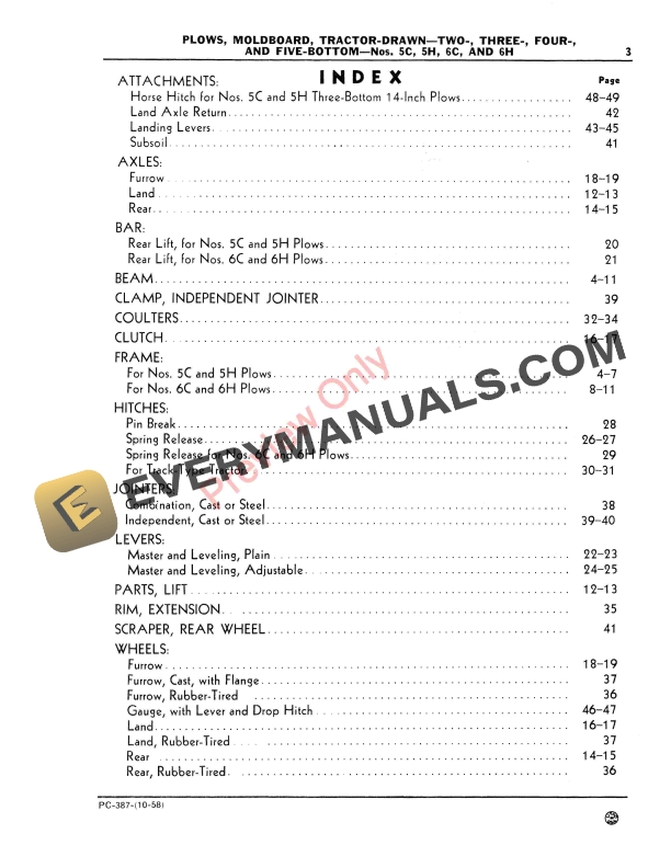John Deere Nos. 5C, 5H, 6C, 6H Bottom Tractor Drawn Moldboard Plows Parts Catalog PC387 01OCT58 6 John Deere Nos. 5C, 5H, 6C, 6H Bottom Tractor Drawn Moldboard Plows Parts Catalog PC387 01OCT58-5