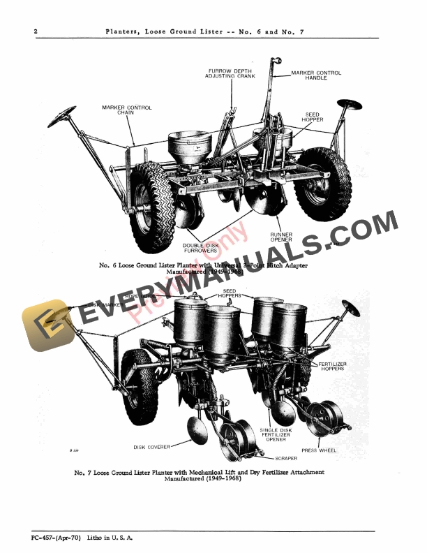 John Deere Nos. 6, 7 Loose Ground Lister Planters Parts Catalog PC457 01APR70-4