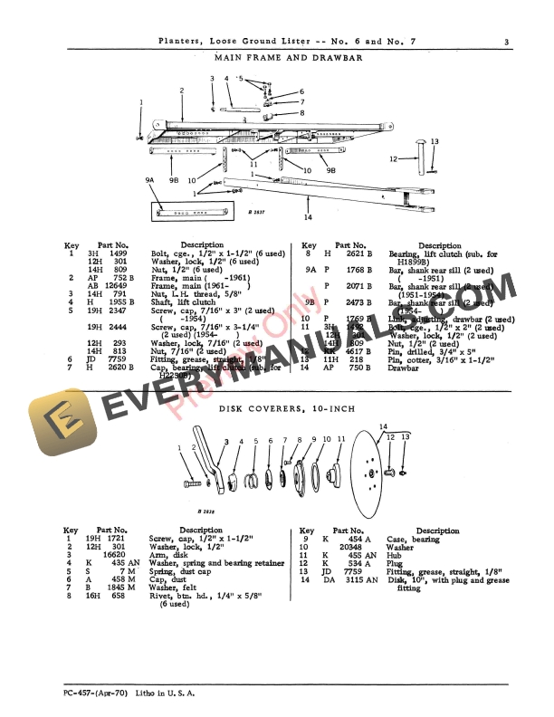 John Deere Nos. 6, 7 Loose Ground Lister Planters Parts Catalog PC457 01APR70-5