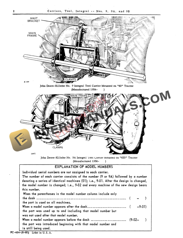John Deere Nos. 9, 9A, 9B Integral Tool Carriers Parts Catalog PC424 01AUG60-4