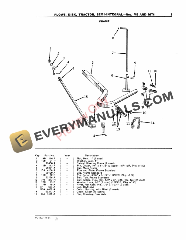 John Deere Nos. M6, MT6 Semi-Integral Tractor Disk Plow Parts Catalog PC207 01SEP51-5