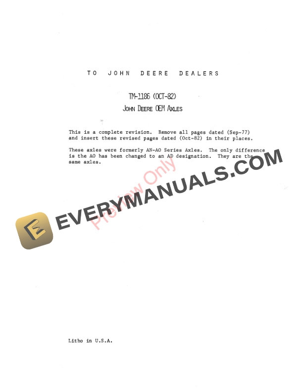 John Deere OEM Axles Technical Manual TM1186 01OCT82 3