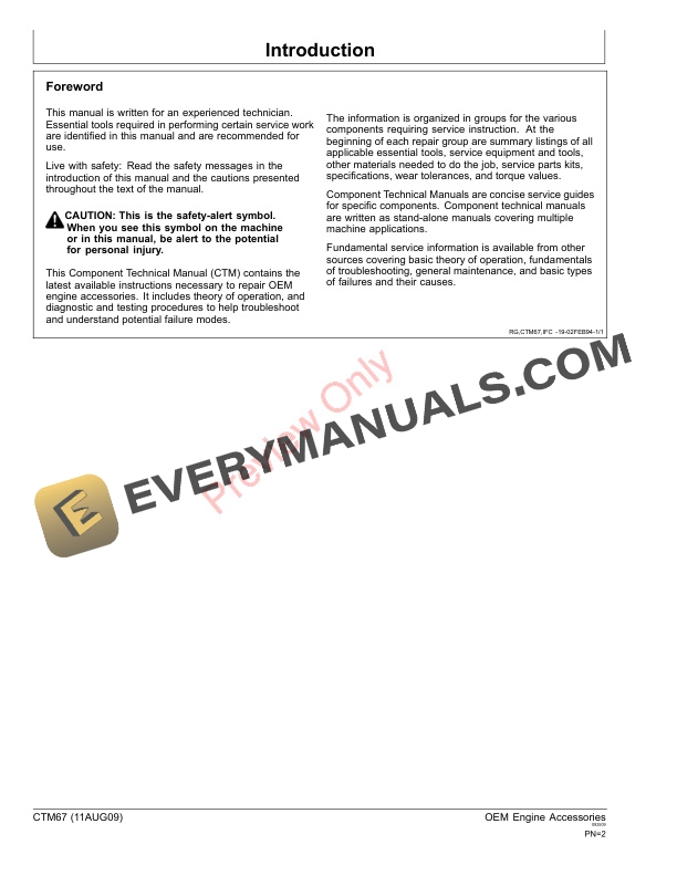 John Deere OEM Engine Accessories Component Technical Manual CTM67 11AUG09 2