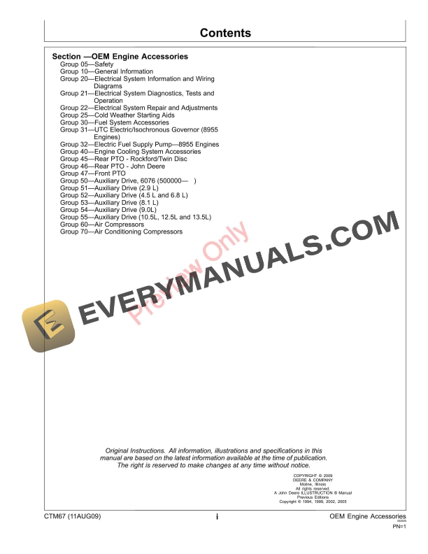 John Deere OEM Engine Accessories Component Technical Manual CTM67 11AUG09 5