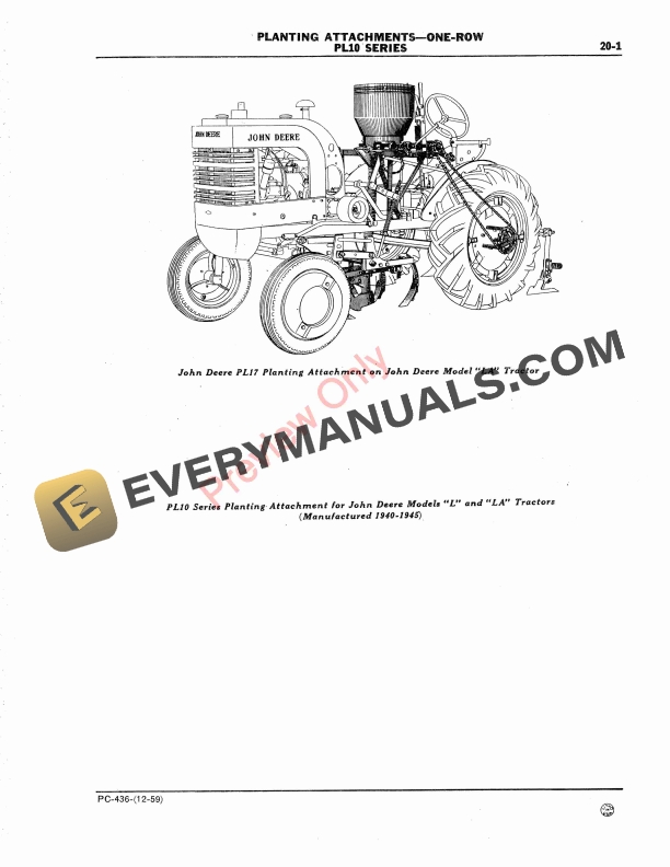 John Deere One-Row Planting Attachments Parts Catalog PC436 01DEC59-5