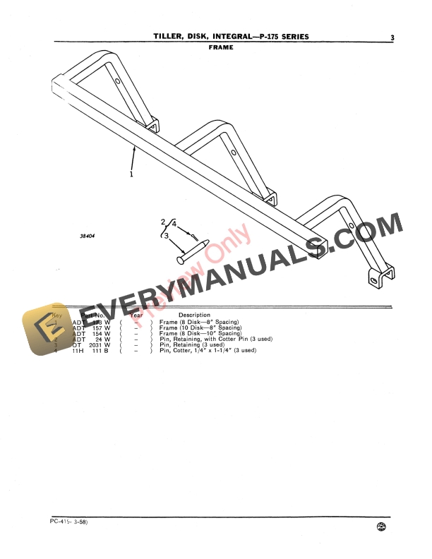 John Deere P-175 Series Integral Disk Tiller Parts Catalog PC419 01MAR58-5