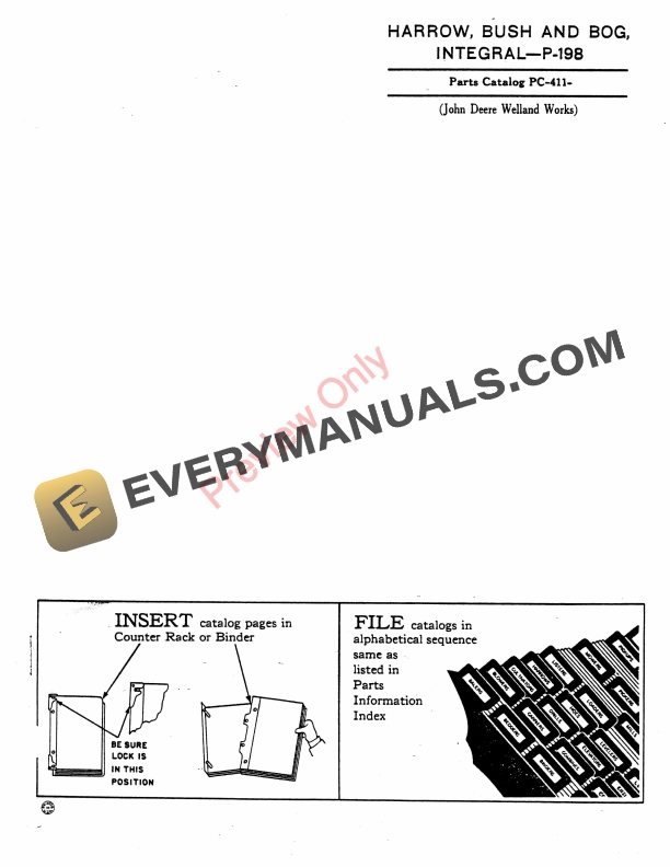 John Deere P-198 Integral Bush and Bog Harrow Parts Catalog PC411 01MAR58-1