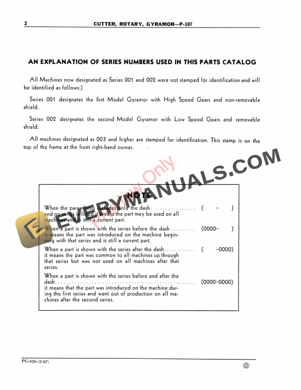 John Deere P107 Rotary Gyramor Cutter Parts Catalog PC435 01FEB57-4