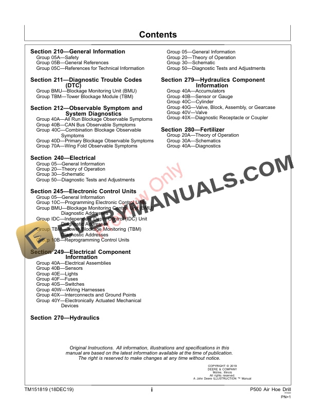 John Deere P540 and P556 Air Hoe Drill Diagnostic Technical Manual TM151819 18DEC19 5 John Deere P540 and P556 Air Hoe Drill Diagnostic Technical Manual TM151819 18DEC19 3