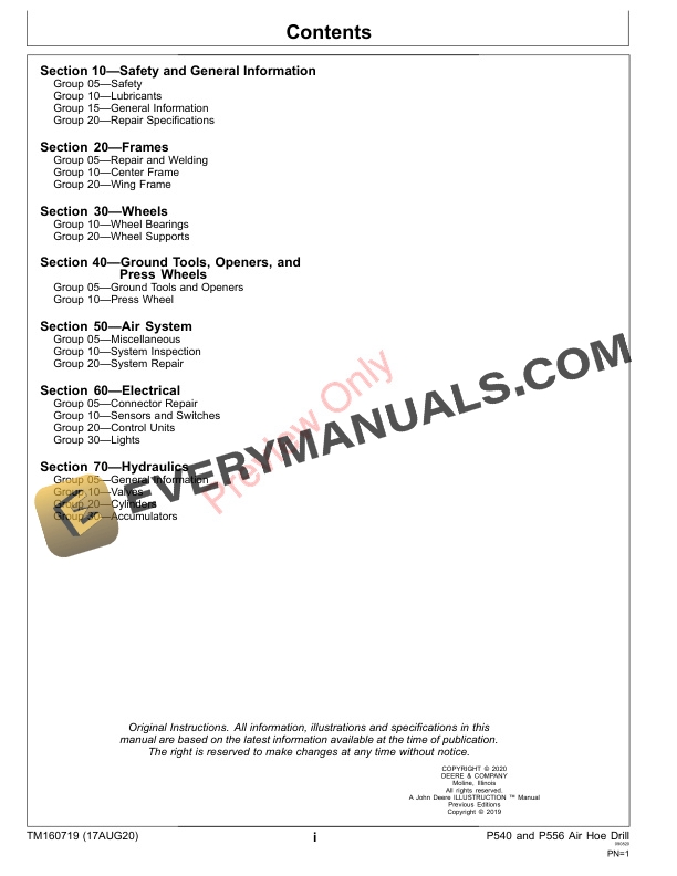 John Deere P540 and P556 Air Hoe Drill Repair Technical Manual TM160719 17AUG20 3