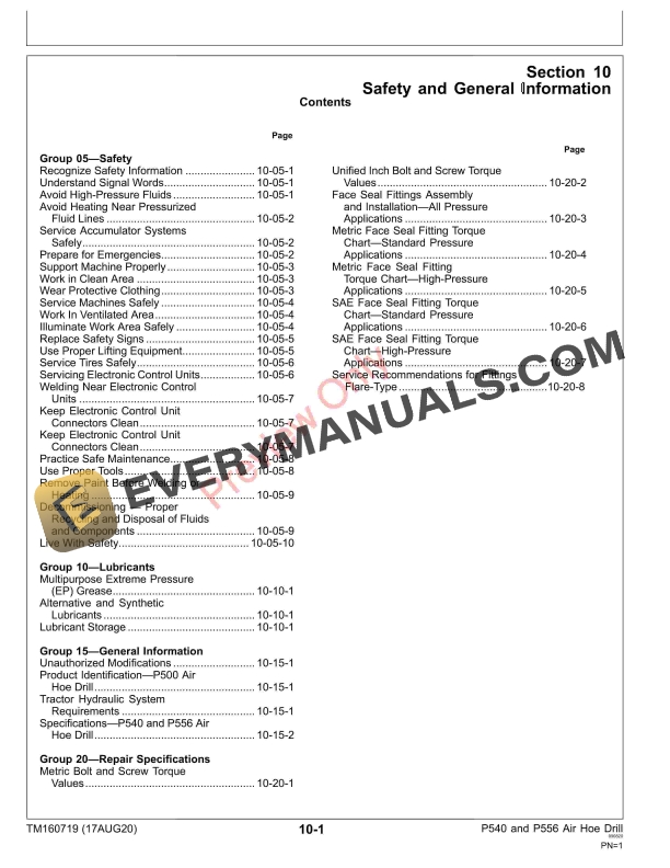John Deere P540 and P556 Air Hoe Drill Repair Technical Manual TM160719 17AUG20 5