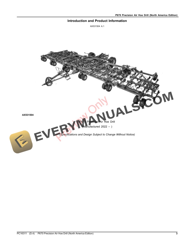 John Deere P670 Precision Air Hoe Drill Parts Catalog PC16311 08AUG23-3