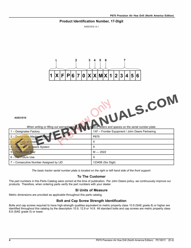 John Deere P670 Precision Air Hoe Drill Parts Catalog PC16311 08AUG23-4