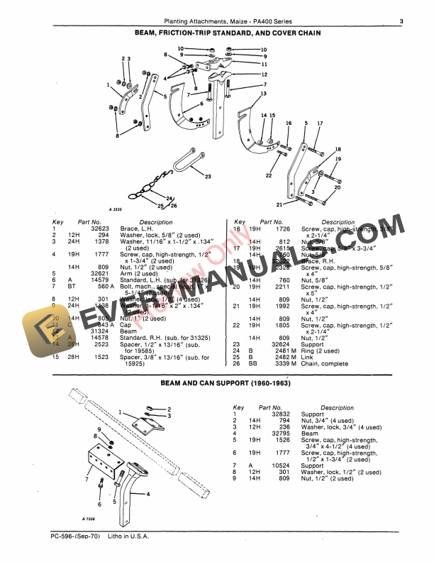 John Deere PA400 Series Maize Planting Attachments Parts Catalog PC596 01SEP70-5