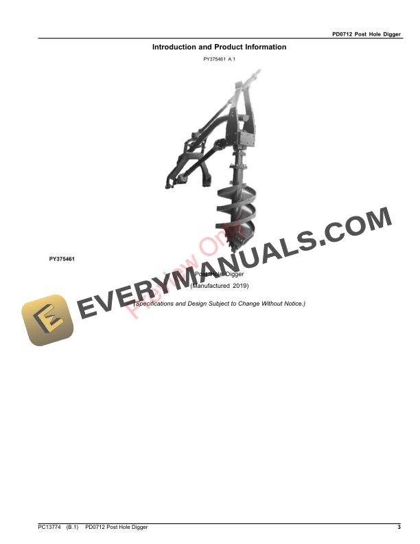 John Deere PD0712 Post Hole Digger Parts Catalog PC13774 10SEP26-3