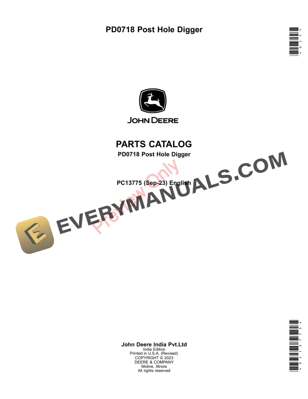 John Deere PD0718 Post Hole Digger Parts Catalog PC13775 10SEP26-1