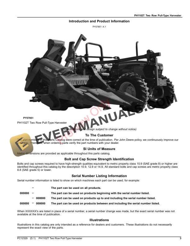 John Deere PH1102T Two Row Pull-Type Harvester Parts Catalog PC12329 31MAR21-3