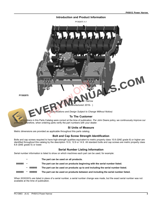 John Deere PH5012 Power Harrow Parts Catalog PC13663 25JUL22-3