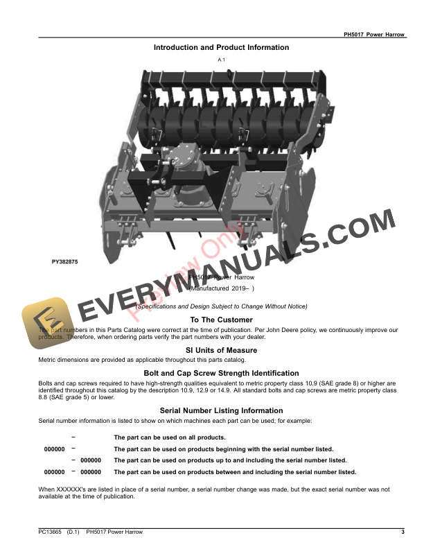 John Deere PH5017 Power Harrow Parts Catalog PC13665 25JUL22-3