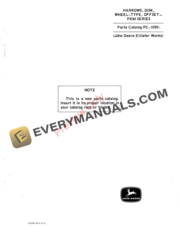 John Deere PKM Series Wheel-Type, Offset Disk Harrow Parts Catalog PC1099 01OCT67-1