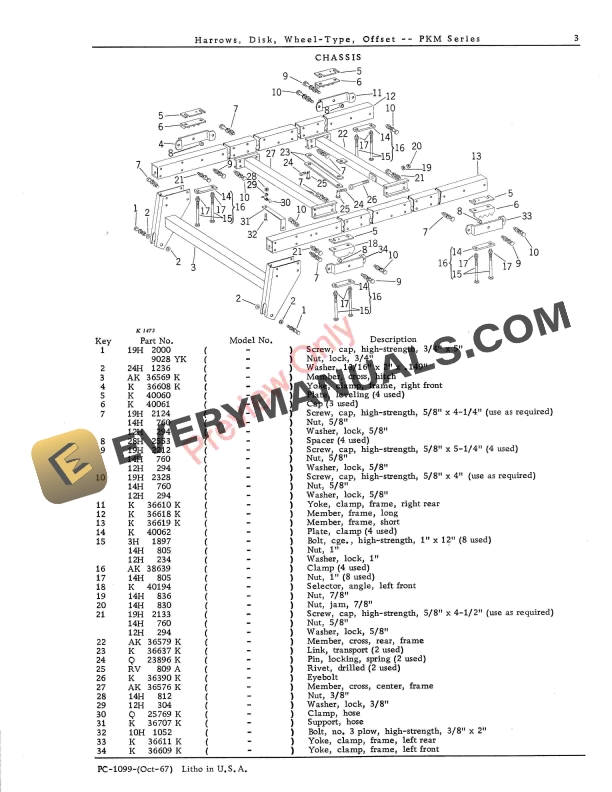 John Deere PKM Series Wheel Type Offset Disk Harrow Parts Catalog PC1099 01OCT67 5