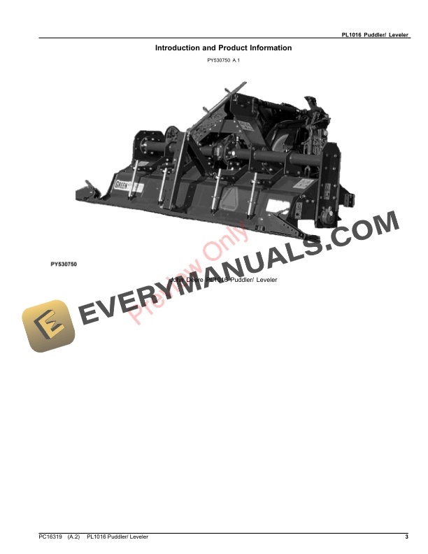 John Deere PL1016 Puddler Leveler Parts Catalog PC16319 07MAR22-3