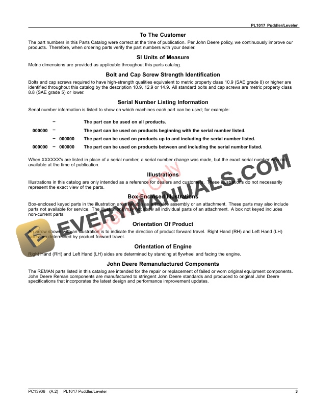 John Deere PL1017 PuddlerLeveler Parts Catalog PC13906 25JUL22-3