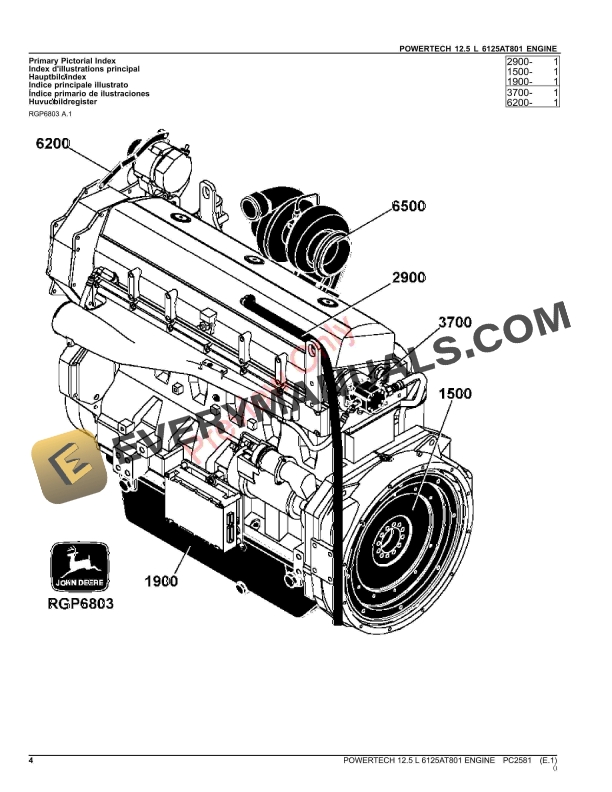 John Deere POWERTECH 12.5 L 6125AT801 OEM ENGINE Parts Catalog PC2581 12OCT23-4