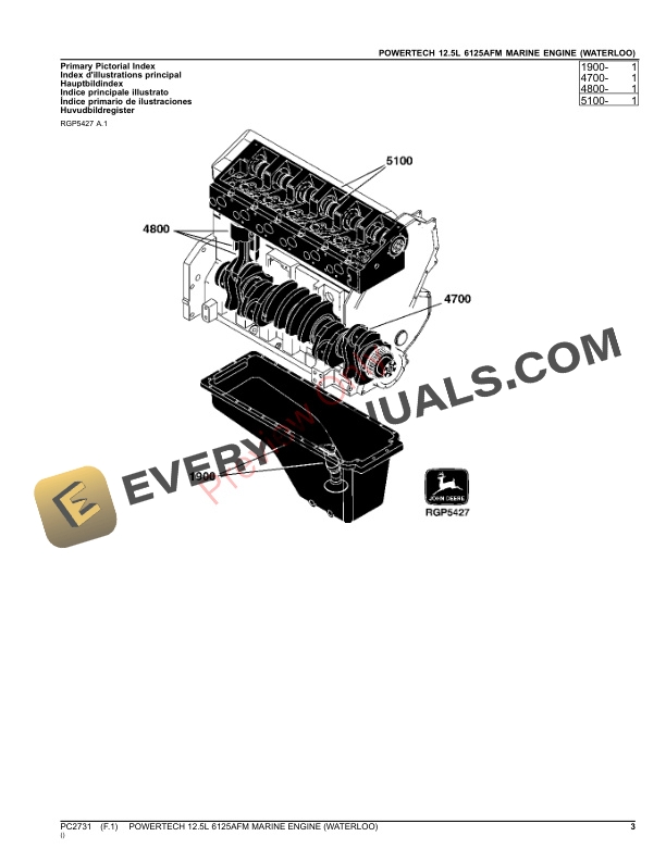 John Deere POWERTECH 12.5L-6125 MARINE ENGINE (WATERLOO) Parts Catalog PC2731 03AUG23 4 John Deere POWERTECH 12.5L-6125 MARINE ENGINE (WATERLOO) Parts Catalog PC2731 03AUG23-3