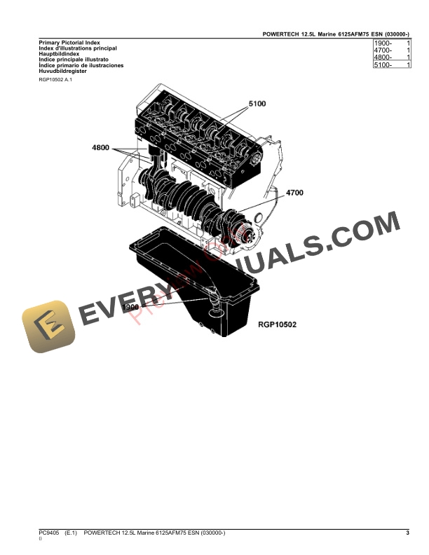 John Deere POWERTECH 12.5L 6125AFM75 MARINE ENGINE (WATERLOO) ESN (030000 Parts Catalog PC9405 03JAN22 4 John Deere POWERTECH 12.5L 6125AFM75 MARINE ENGINE (WATERLOO) ESN (030000 Parts Catalog PC9405 03JAN22-3